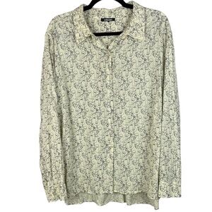 Olsen Cream and Black Stylish Artistic Face Design Long Sleeve XL Blouse